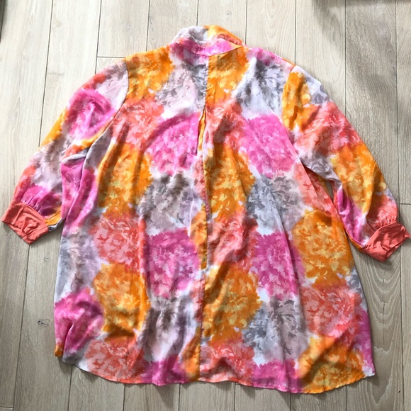 Bellina Floral Print Chiffon Button Up Shirt Size XL - Picture 3 of 10